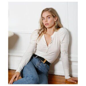 Nation LTD Puff Shoulder Lilian Long Sleeve Top Off White